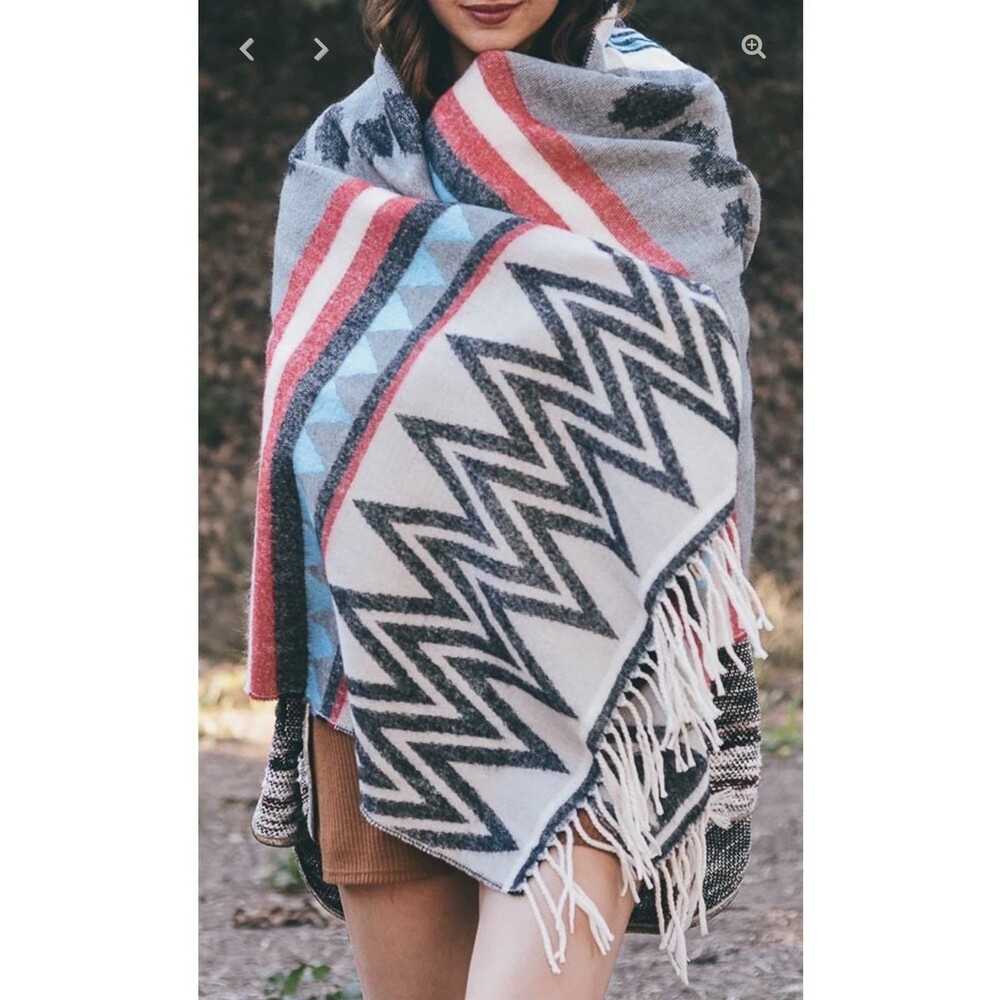 Acrylic Tribal Blanket Scarf Fringe Wrap 72" x 27" NWT